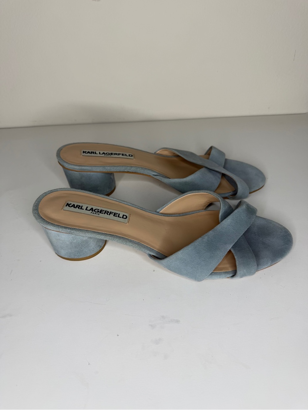 karl lagerfeld paris Sandals Slides Heels Straps Women Size 10M Suede Buckle